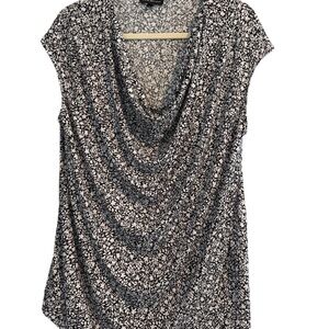 Lane Bryant Blouse Womens 14/16 Black White Drape Neck Layered Sleeveles…